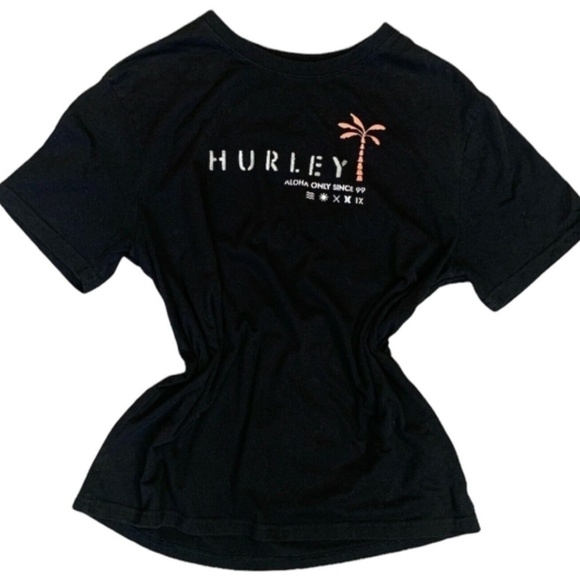 Hurley Mens Surf Graphic Tee Sz M Aloha Only Since 99 Palm Tree Black #256J - Picture 1 of 7